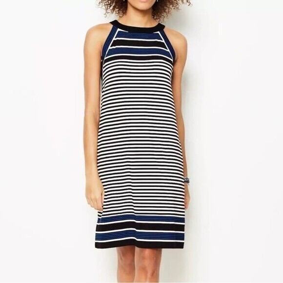 J. Jill Dresses & Skirts - J. Jill Striped Sleeveless Shift Dress Size LP Large Petite Blue Multi